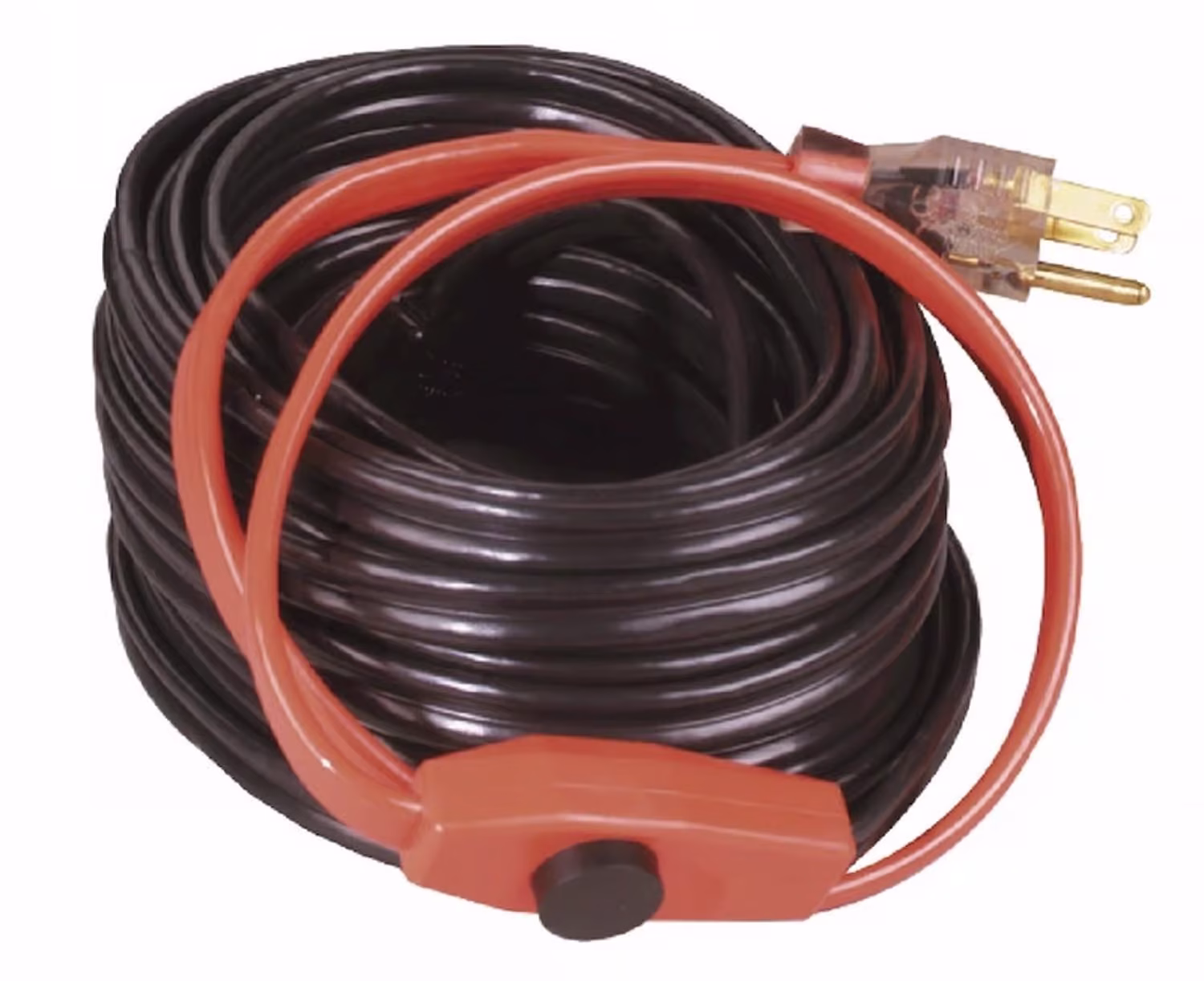 Coiled heat cable used to prevent pipes from freezing.