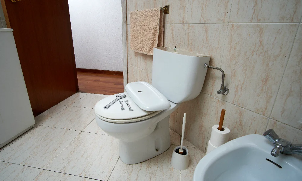 Bathroom toilet and bidet sprayer installation.