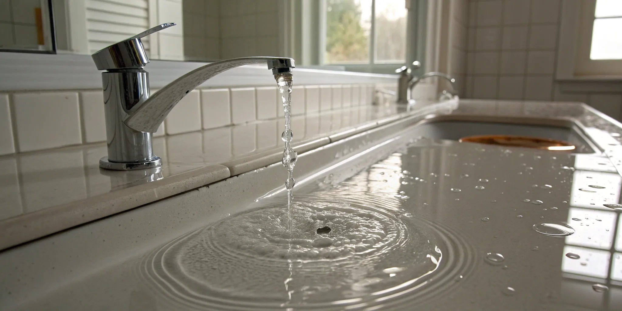 A leaky bathroom faucet pooling water is one of the key signs of a hidden water leak.