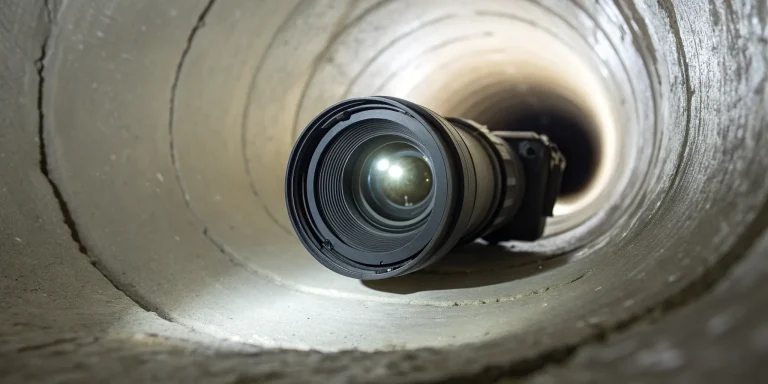 Sewer camera inspection lens inside a pipe, related to sewer scope inspections for homebuyers.