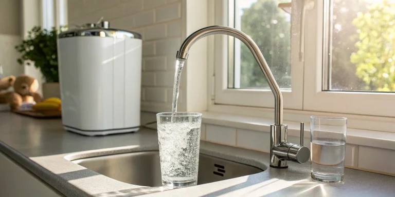 Kitchen sink and glasses of water, related to the cost to install a water softener filter.
