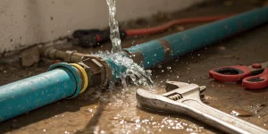 A burst water pipe repair in progress, a job with a significant final cost.
