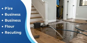 A flooded floor showing water damage, a key sign of a burst pipe under the house.