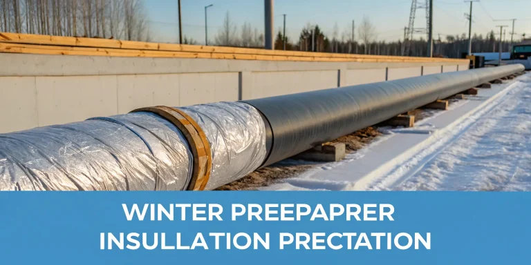 Insulated pipe installed along a fence line, related to preventing pipes from bursting in winter.