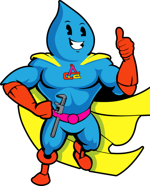 Action Craft Experts superhero plumber mascot illustration.