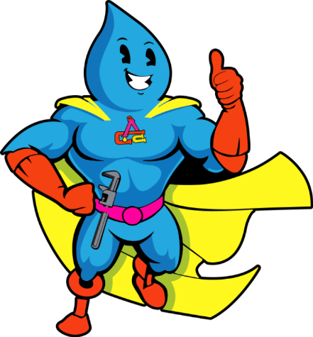 Action Craft Experts superhero plumber mascot illustration.
