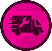 Fast plumbing service icon featuring a truck and wrench.